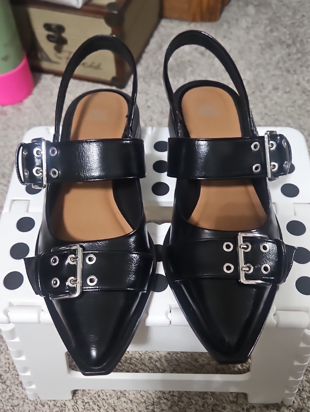 wild fable Black Pointed Buckle Slingback Mules